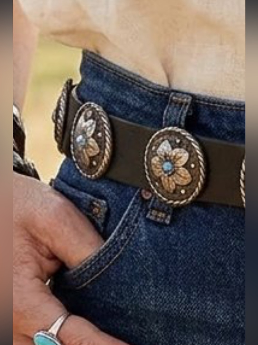 Vintage… Nbel Leather Belt, Made in Italy Y2K, Southwestern Boho-Chic … Sz S-M